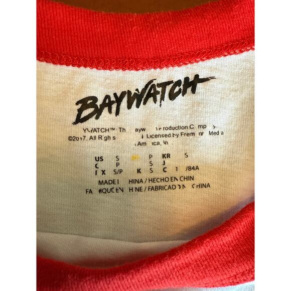 Baywatch Graphic Ringer Tee Lifeguard 80s Aesthetic Contrast Trip Small - Picture 8 of 8